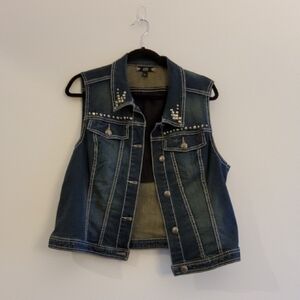 Luxe Jeans Dark Blue Denim Vest with Bling & Silver Cross